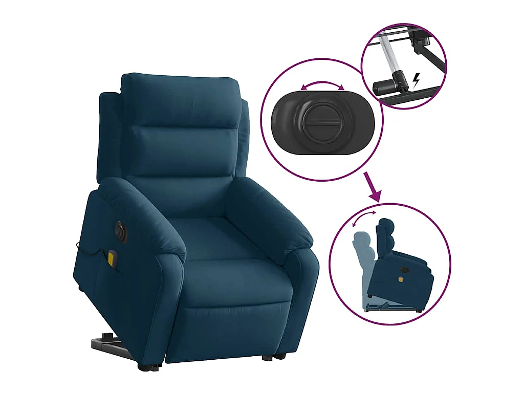 Fauteuil inclinable de massage électrique bleu velours