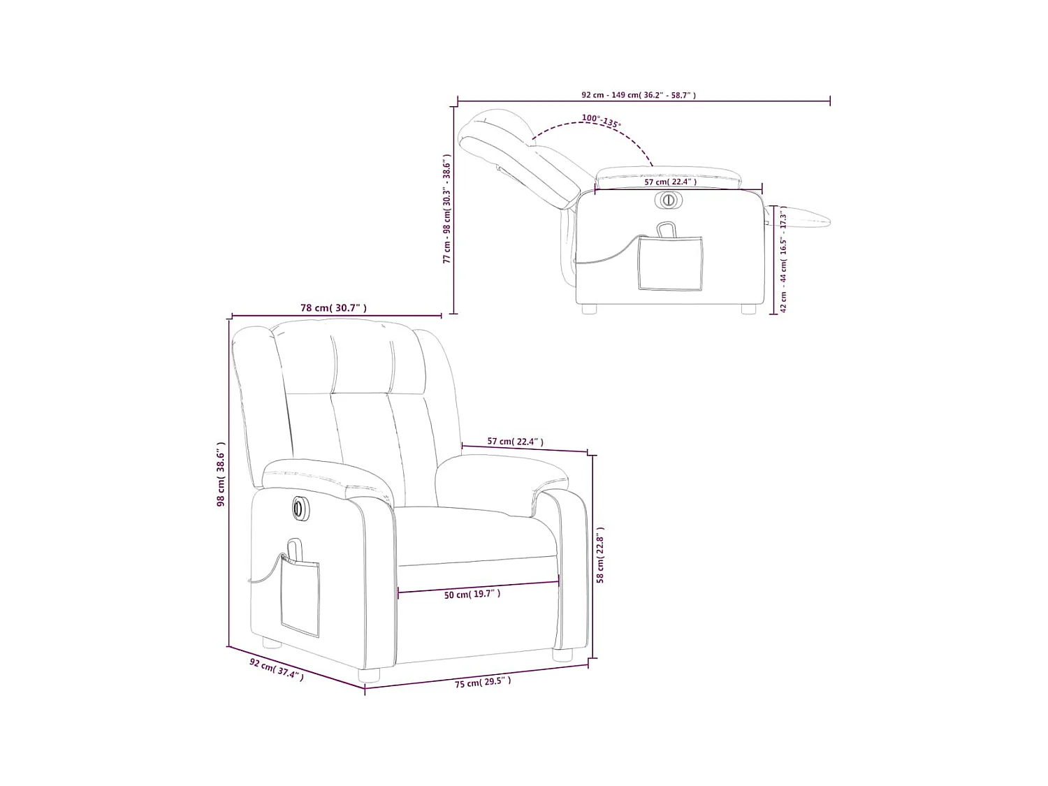 Fauteuil de massage inclinable électrique Rouge bordeaux Tissu