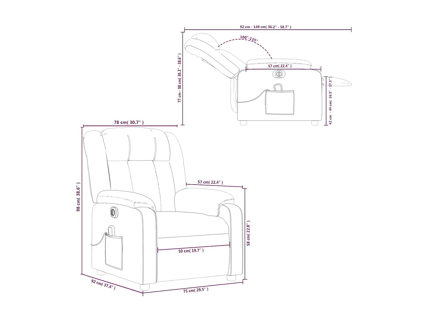 Massagesessel Elektrisch Weinrot Stoff