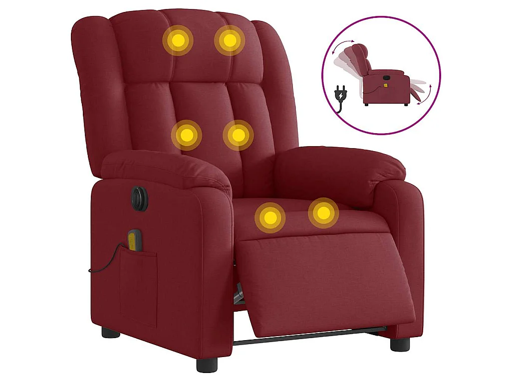 Poltrona Massaggiante Reclinabile Elettrica Rosso Vino Tessuto