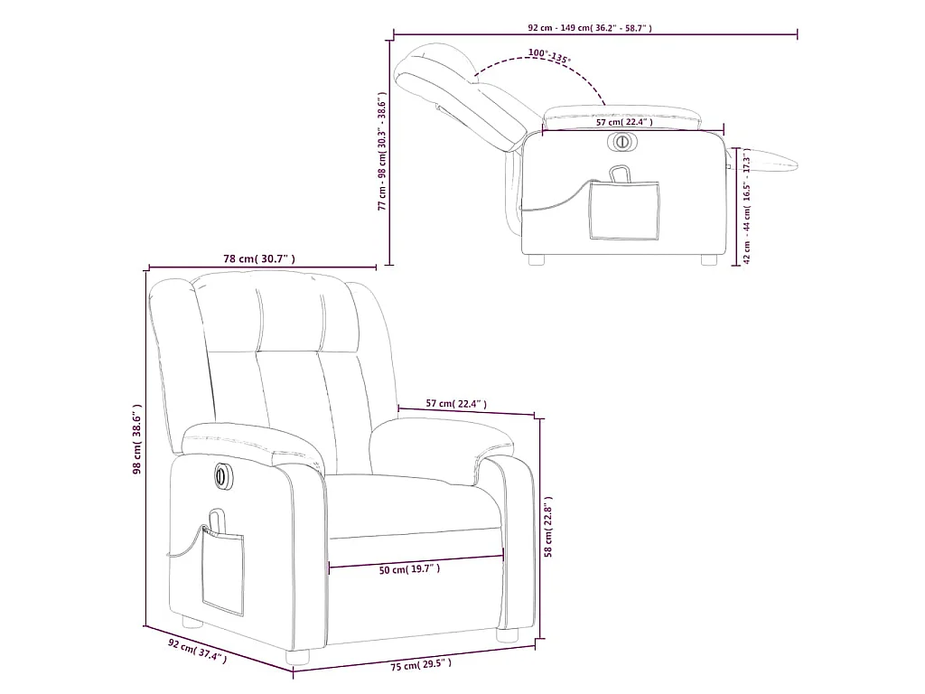 Poltrona Massaggiante Reclinabile Elettrica Rosso Vino Tessuto