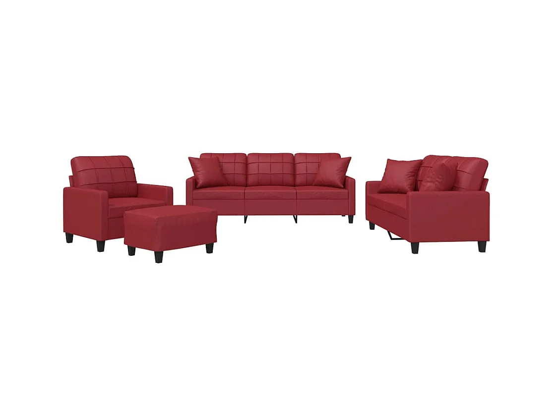 Ensemble de canapés 4 pcs et coussins rouge bordeaux similicuir