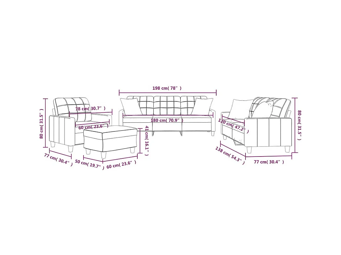 Ensemble de canapés 4 pcs et coussins rouge bordeaux similicuir