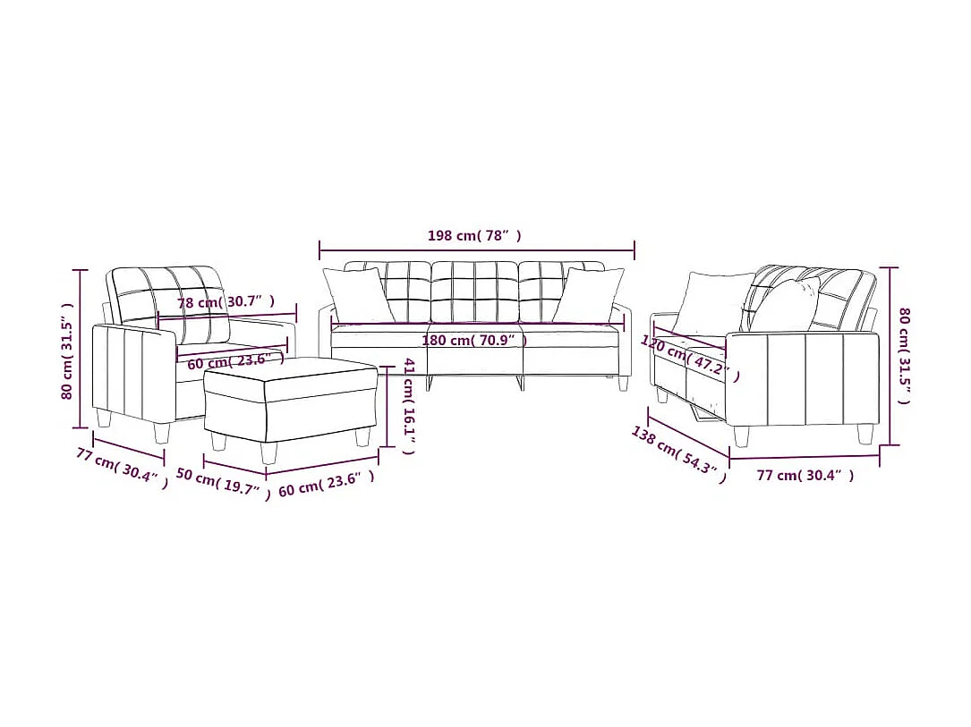 Ensemble de canapés 4 pcs et coussins rouge bordeaux similicuir