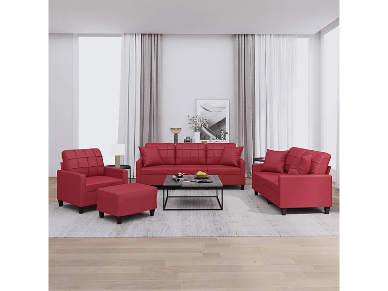 Ensemble de canapés 4 pcs et coussins rouge bordeaux similicuir