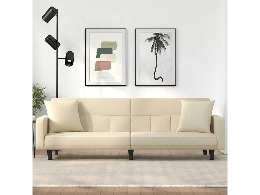 Canapé-lit avec coussins crème tissu