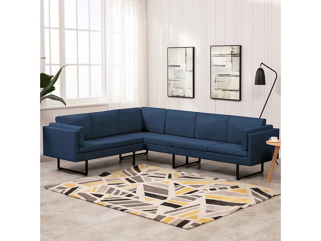 Sofá de canto tecido azul