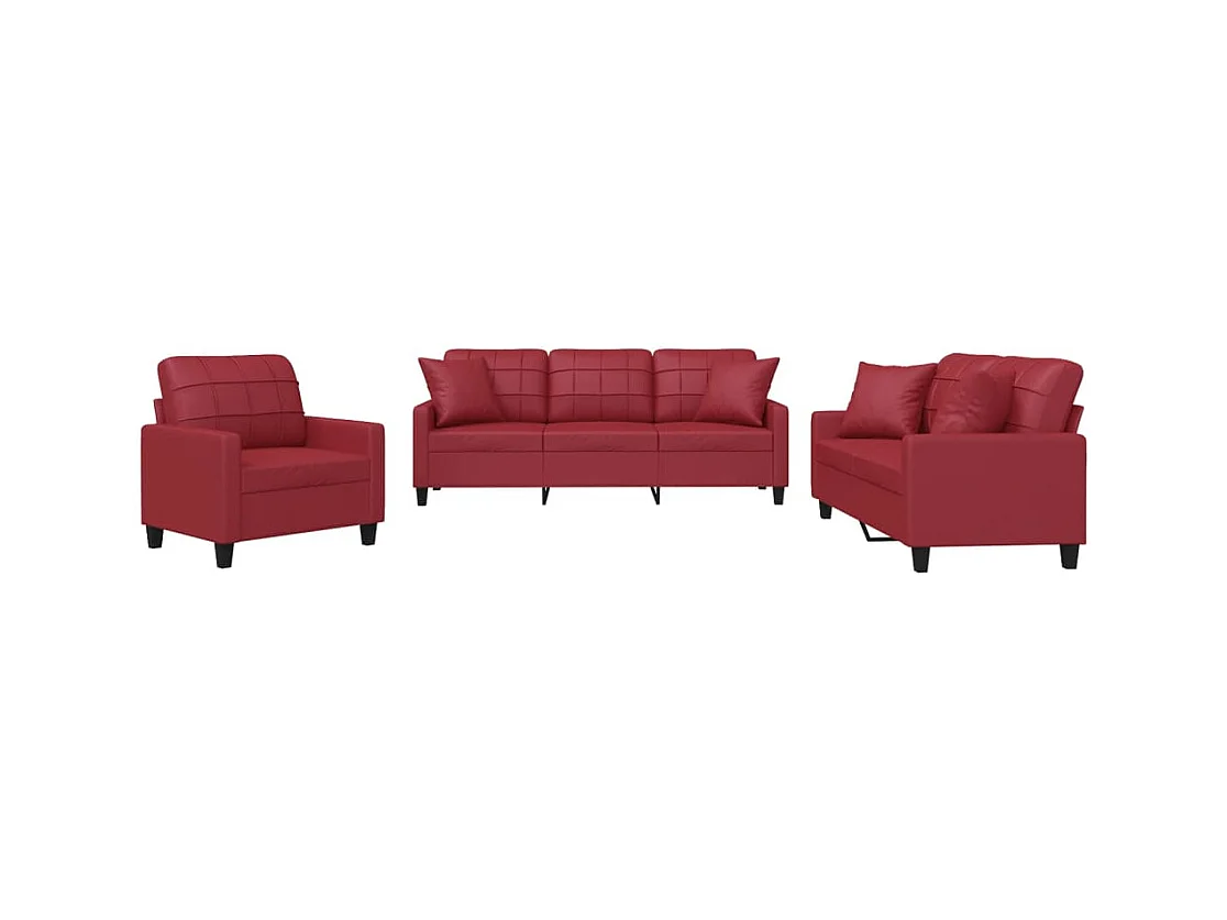 Ensemble de canapés 3 pcs et coussins rouge bordeaux similicuir