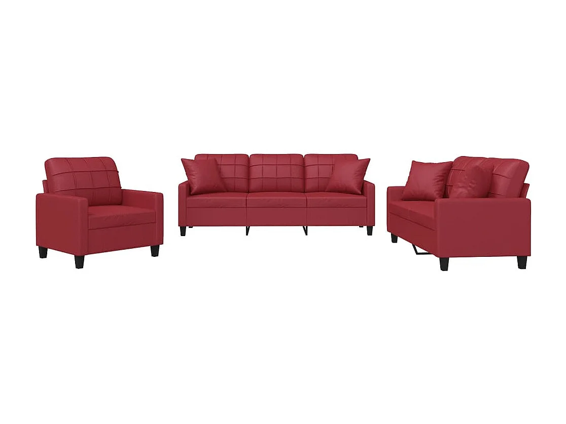 Ensemble de canapés 3 pcs et coussins rouge bordeaux similicuir