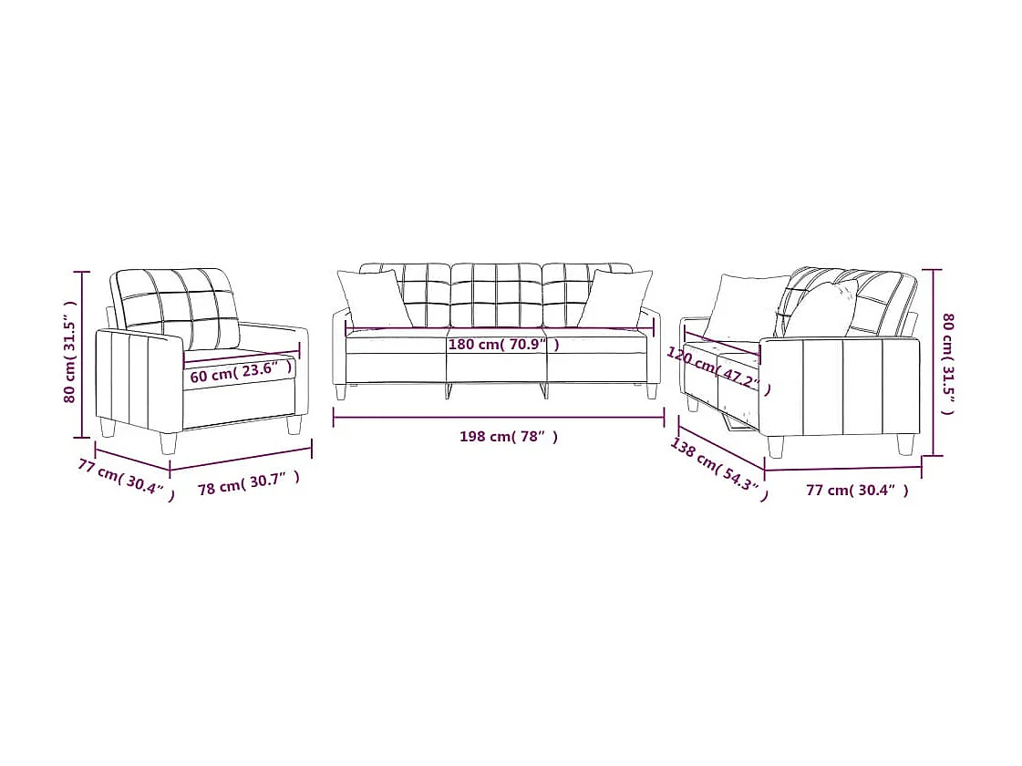 Ensemble de canapés 3 pcs et coussins rouge bordeaux similicuir