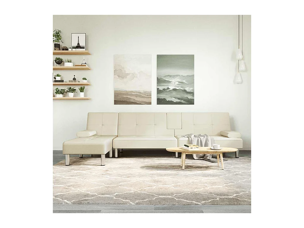 Divano Letto a L Crema 255x140x70 cm in Similpelle
