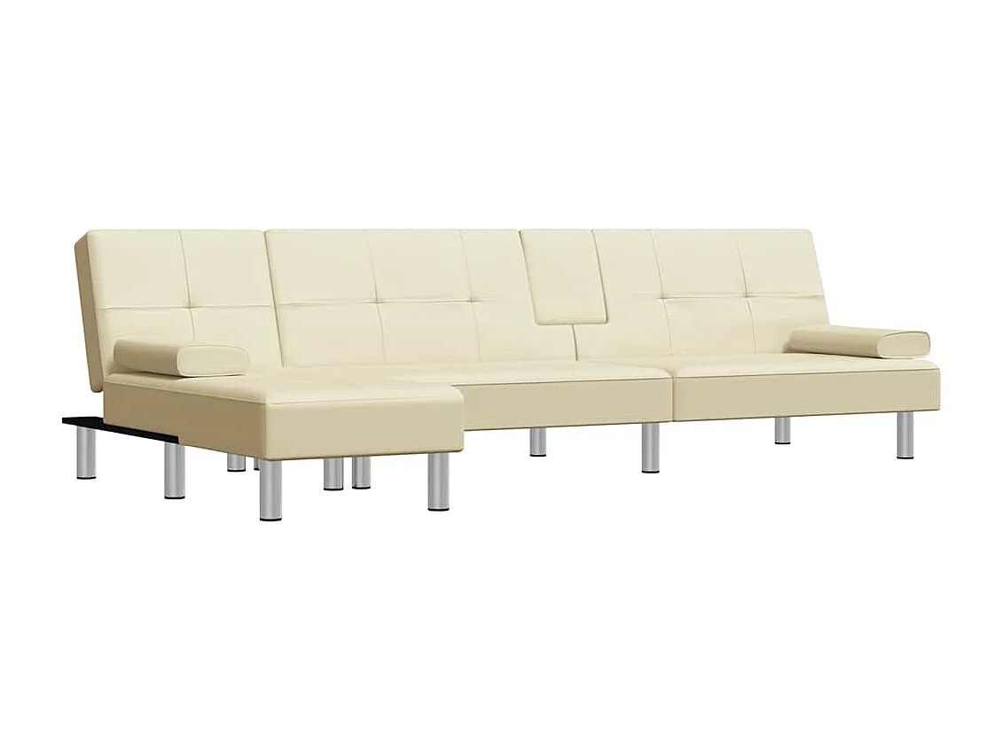 Sofá-cama em forma de L 255x140x70 cm couro artificial creme