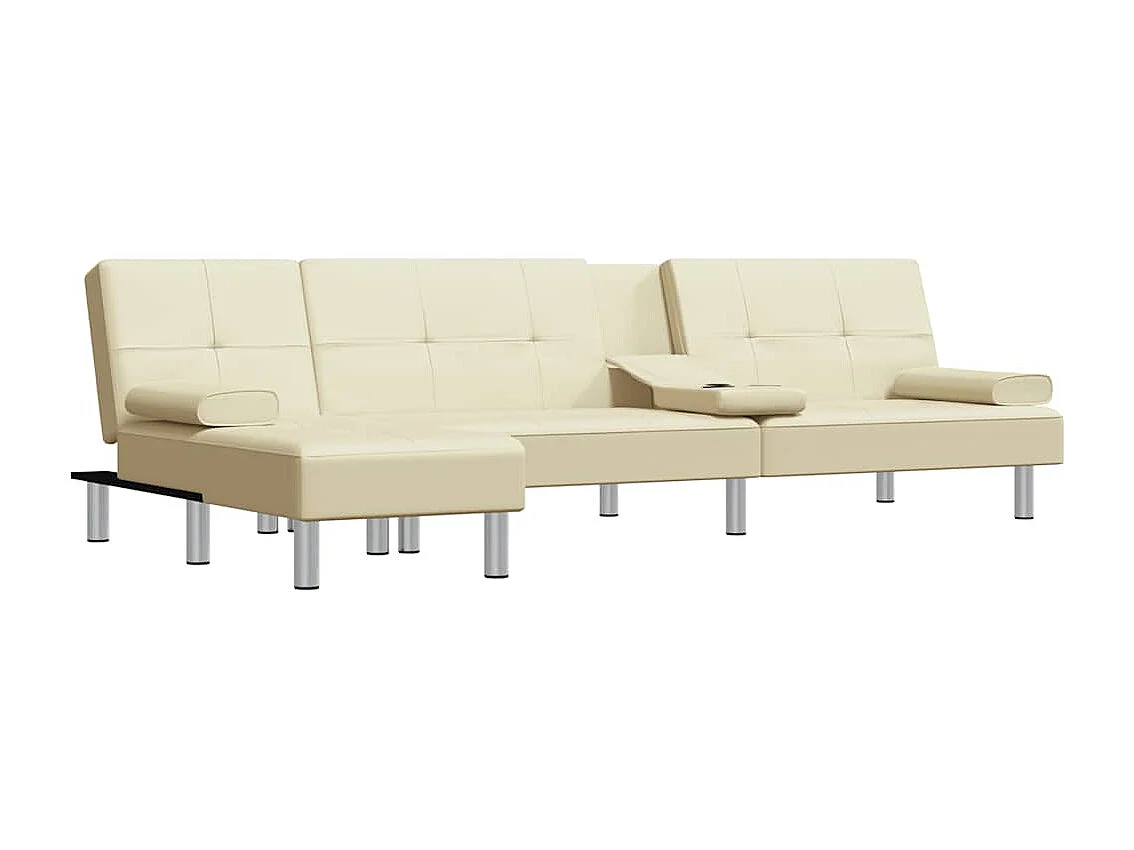 Sofá-cama em forma de L 255x140x70 cm couro artificial creme