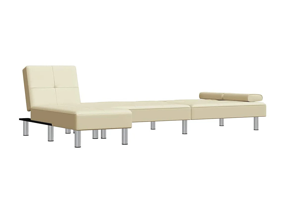 Sofá-cama em forma de L 255x140x70 cm couro artificial creme