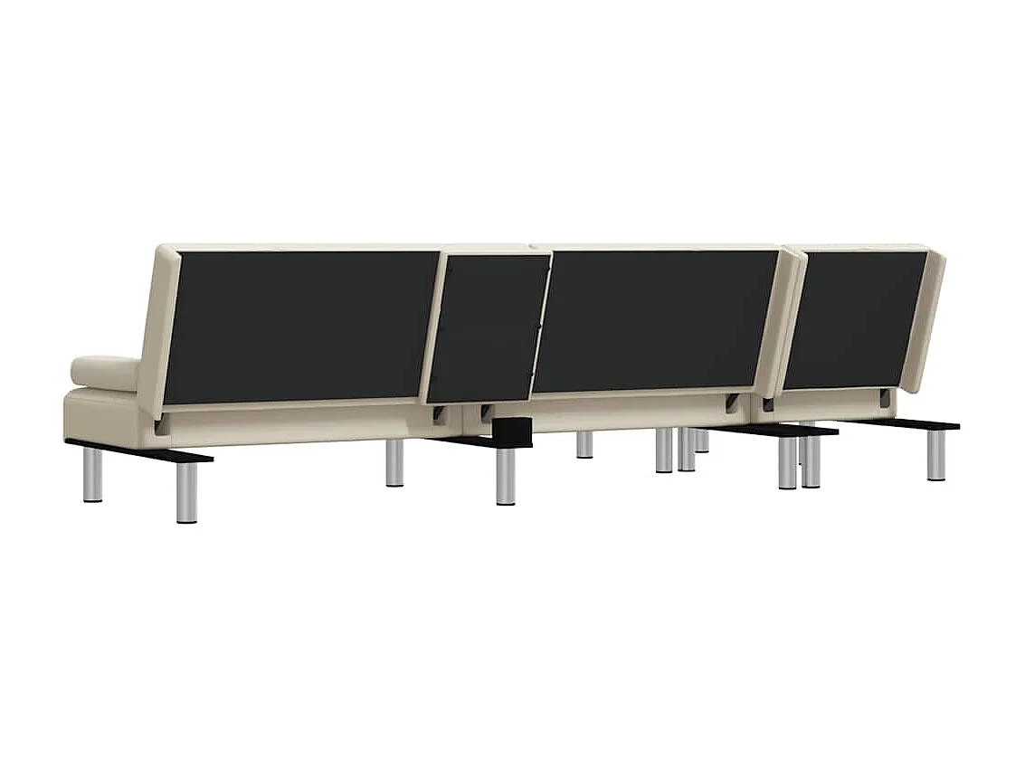 Sofá-cama em forma de L 255x140x70 cm couro artificial creme