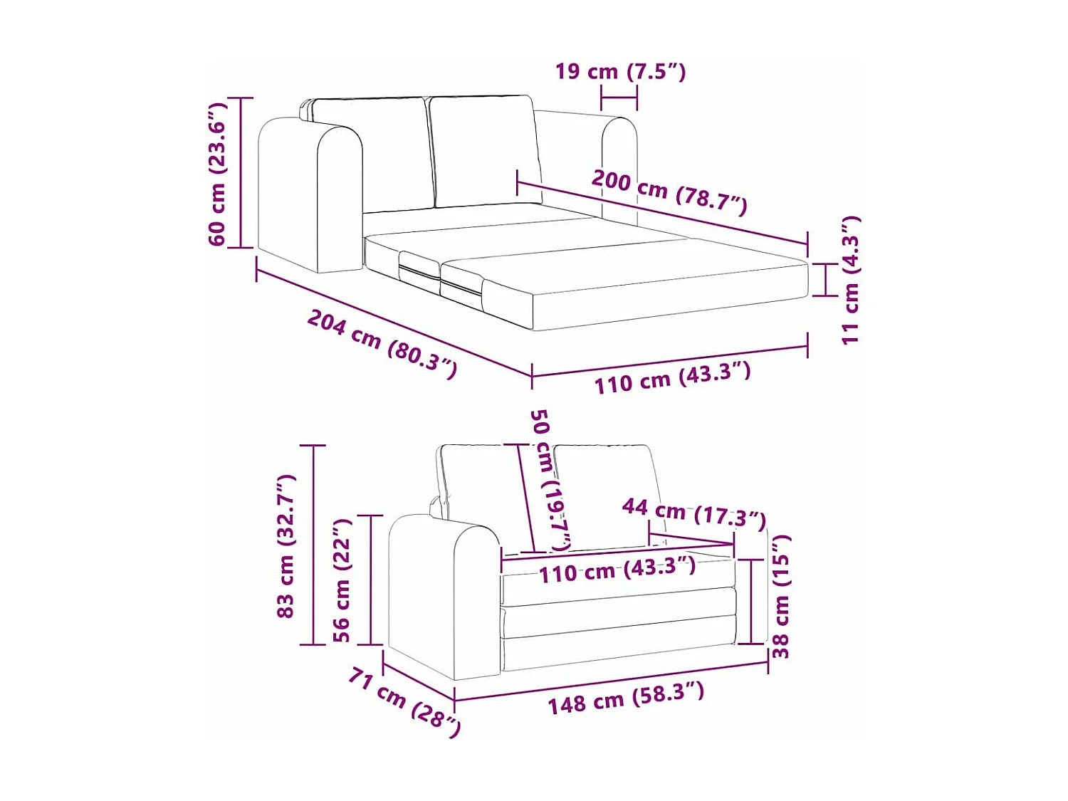 Sofá-Cama Verde Escuro 148 x 71 x 83 cm Veludo