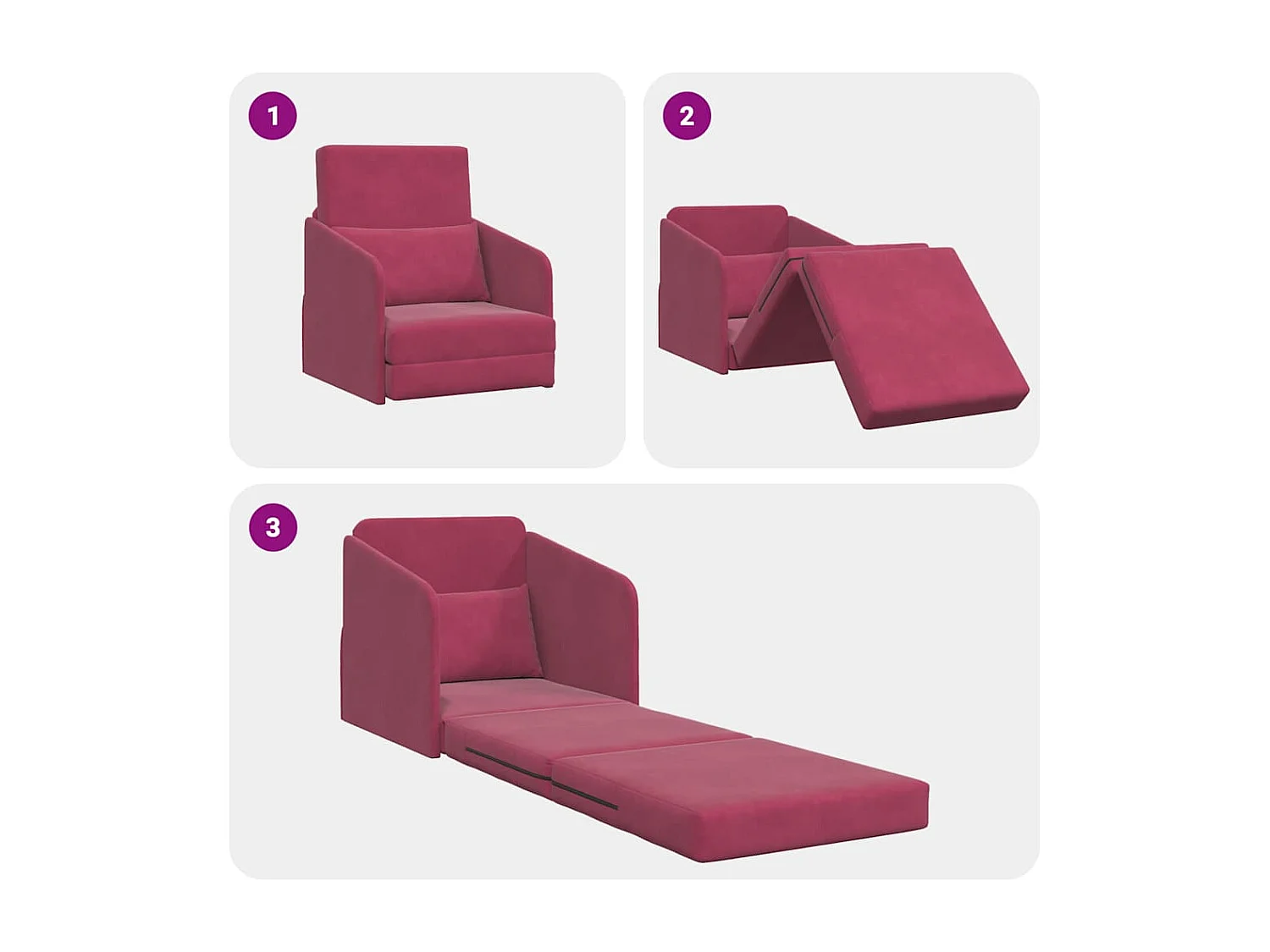 Sofá cama Rojo vino 65 x 80 x 83 cm Terciopelo