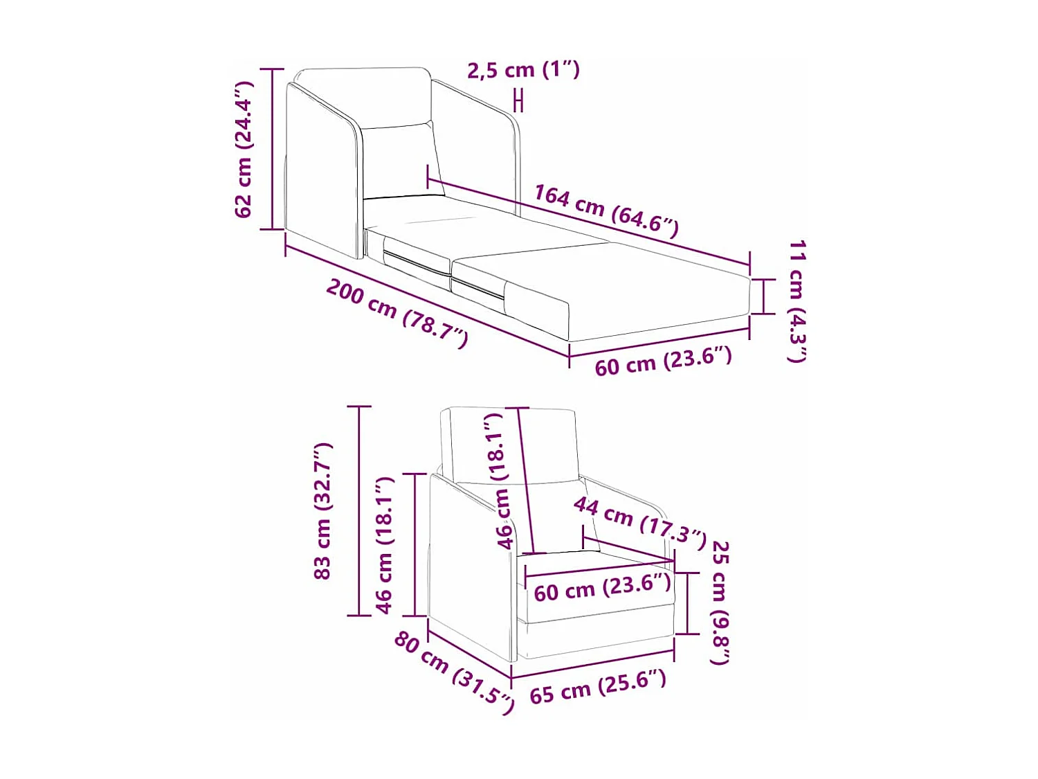 Schlafsofa Weinrot 65 x 80 x 83 cm Samt