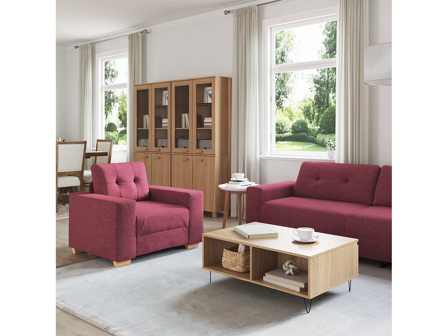 Canapé 3 pcs Rouge Vent 221 x 80 x 80 cm Tissu en lin mélangé