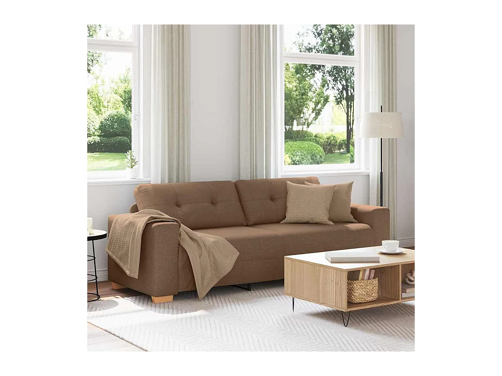 Sofa 3 places avec coussin Marron tissu