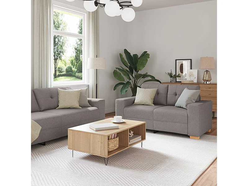 Sofá 2 pcs Cinzento-acastanhado Tecido de mistura de linho