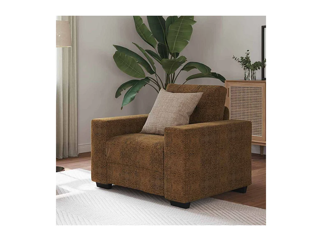 Fauteuil avec coussin Marron Faux cuir et bois