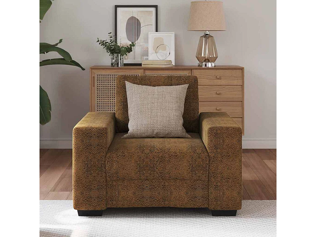 | Sofa-Sessel | mit Kissen Braun Kunstleder und Holz