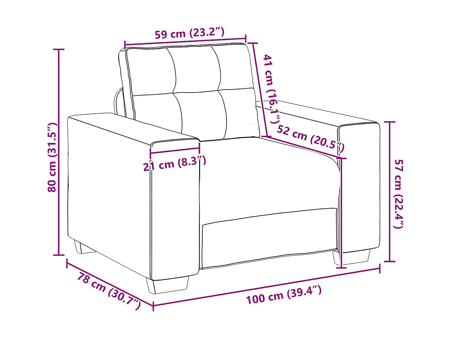 | Sofa-Sessel | mit Kissen Braun Kunstleder und Holz