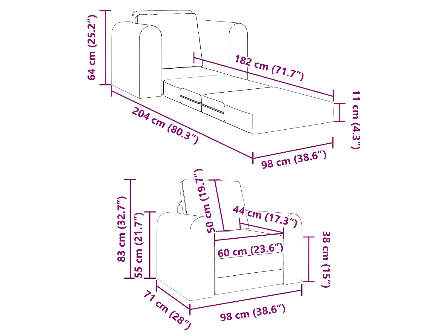 Canapé-Lit Taupe 98 x 71 x 83 cm tissu