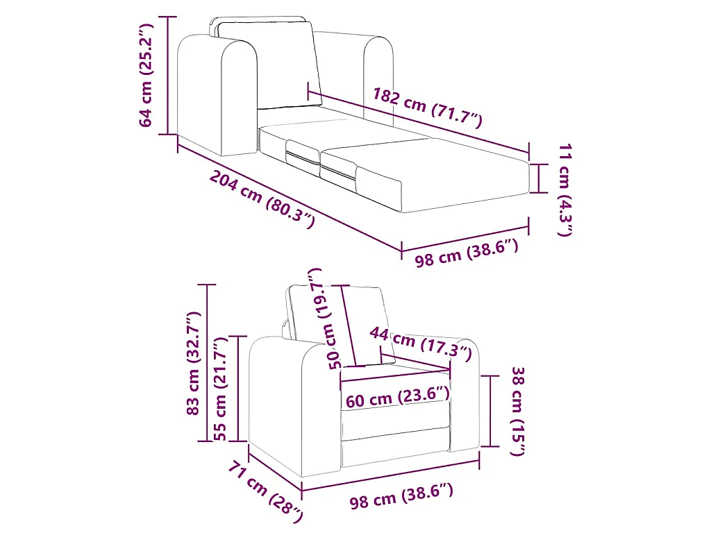Schlafsofa Schwarz 98 x 71 x 83 cm Stoff