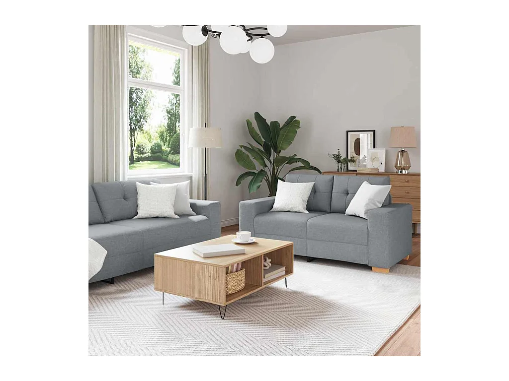 Ensemble de Canapés avec coussin avec oreiller Gris tissu