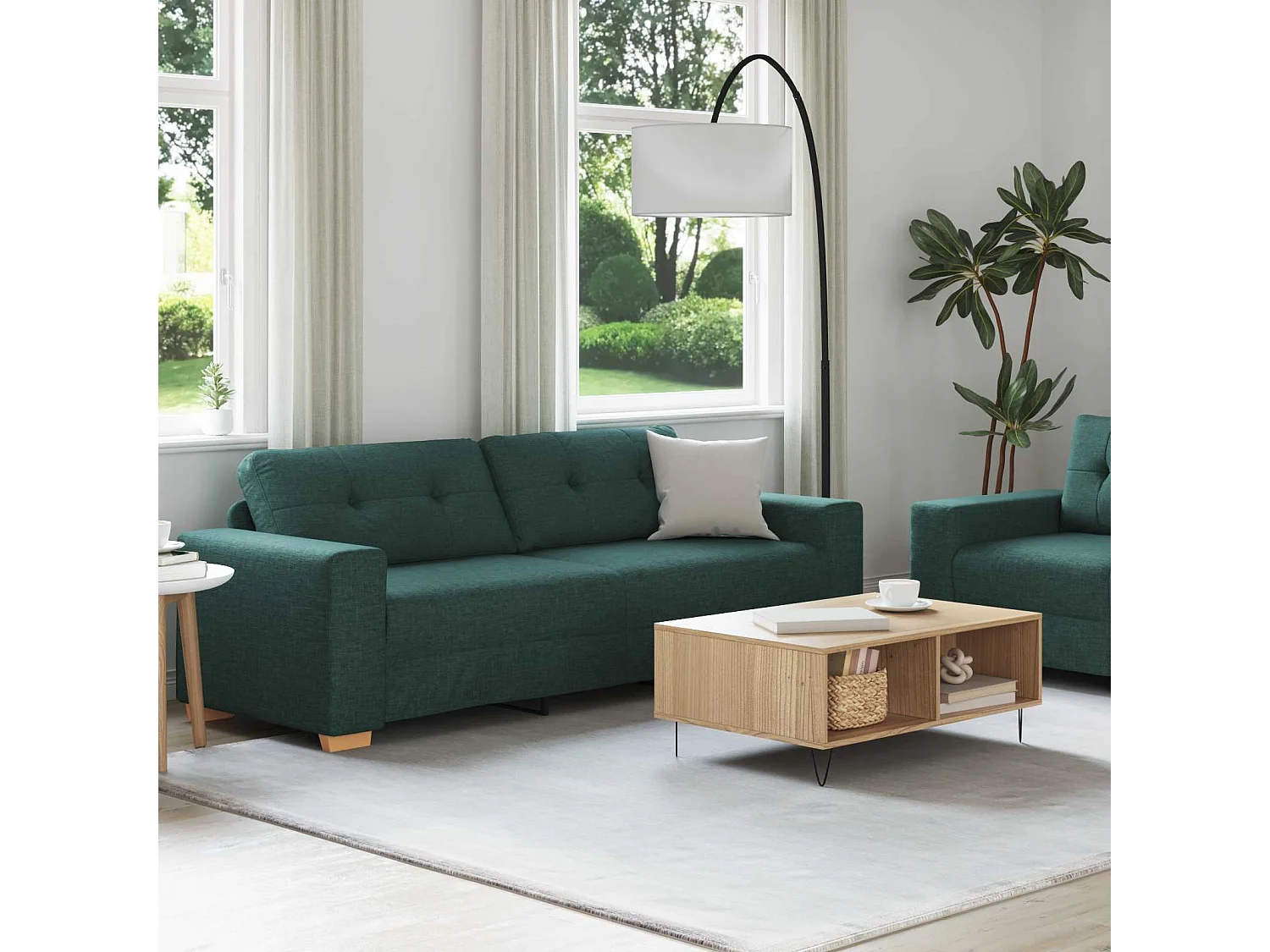 Canapé 2 pcs Vert Tissu en lin mélangé