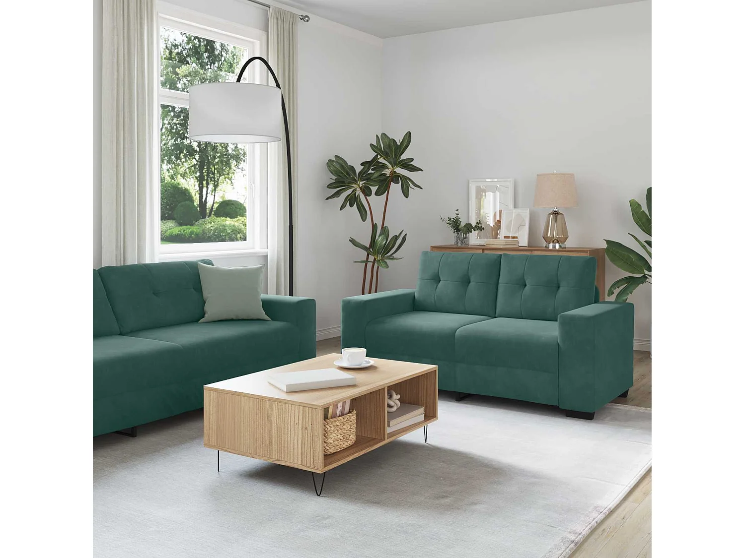 Divano 2 pcs Verde Scuro 221 x 80 x 80 cm Tessuto