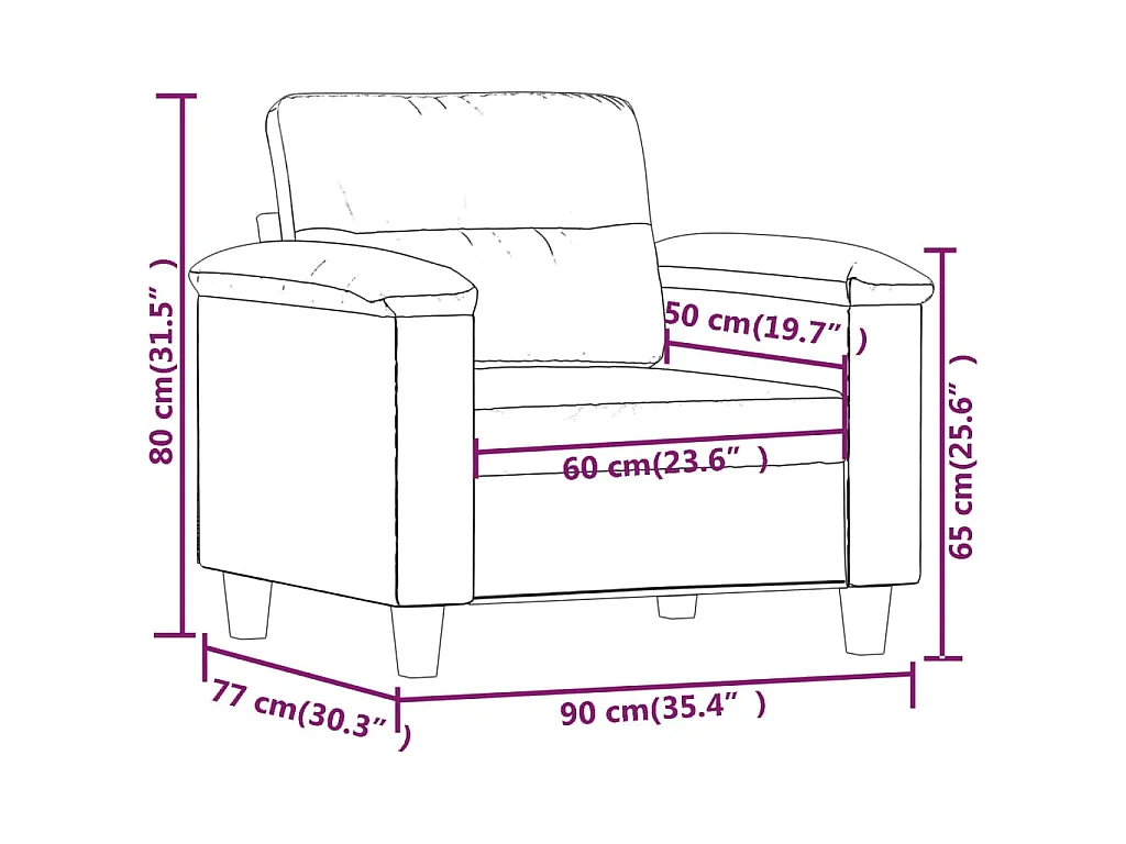 Fauteuil gris clair 60 cm tissu microfibre