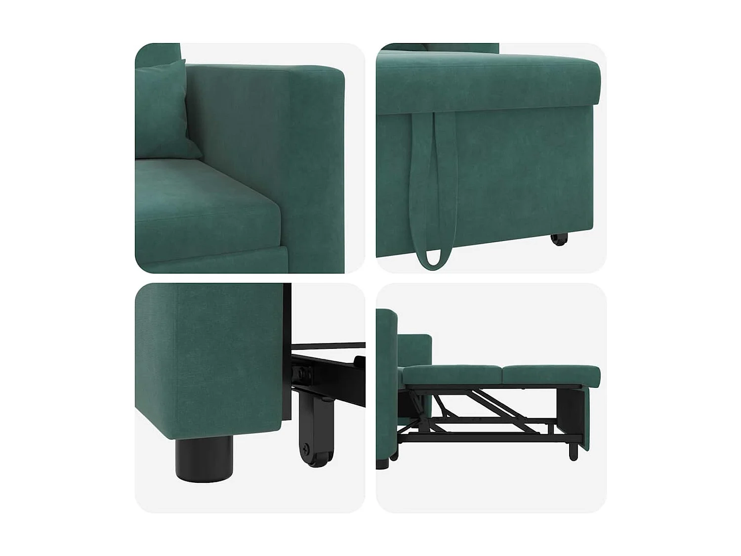 Divano Letto Singolo Verde scuro 90 x 165 x 87 cm Velluto