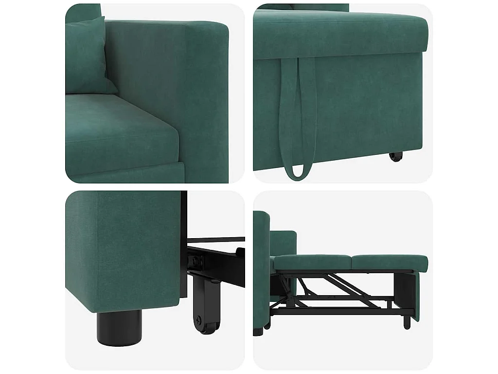 Divano letto estraibile singolo con ruote Verde scuro Velluto