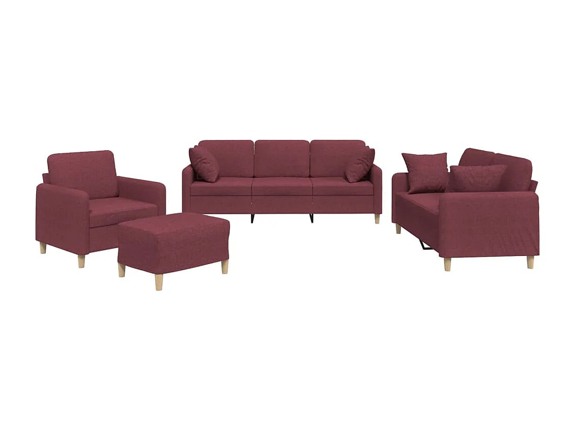 Ensemble de canapés 4 pcs avec coussins rouge bordeaux tissu