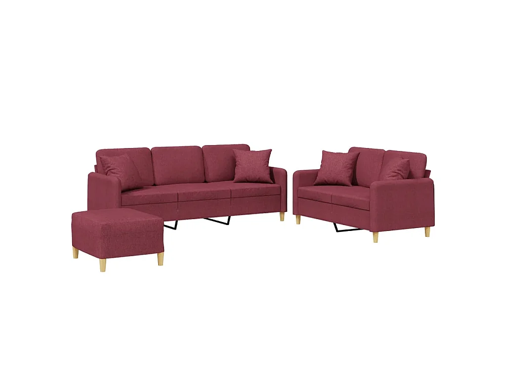 Ensemble de canapés 3 pcs avec coussins rouge bordeaux tissu