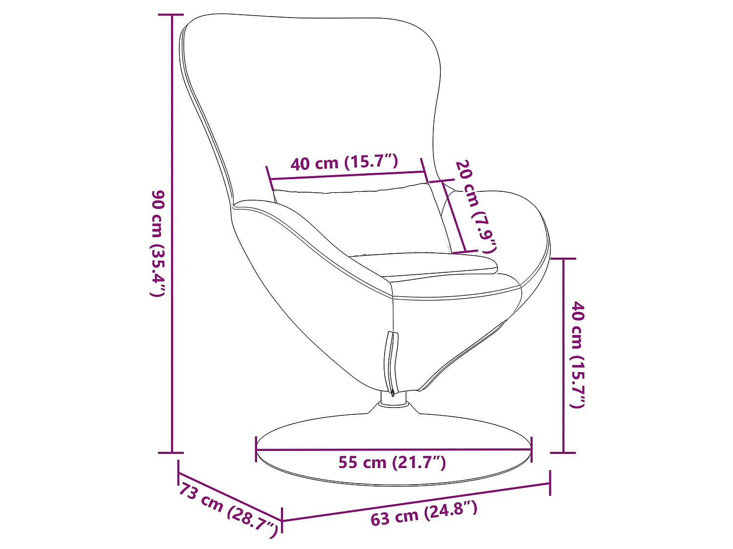Fauteuil œuf Noir 63 x 73 x 90 cm tissu