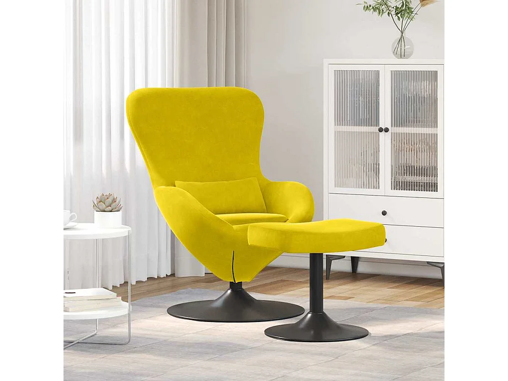Chaise Œuf avec Pouf Jaune Velours