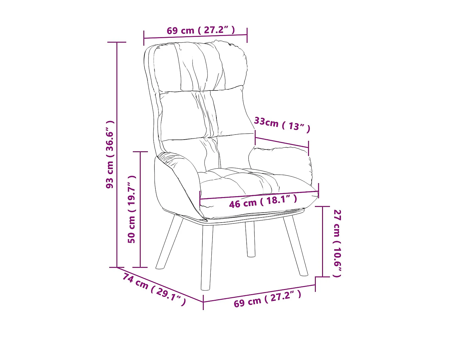fauteuil Noir 69 x 74 x 93 cm Simili cuir