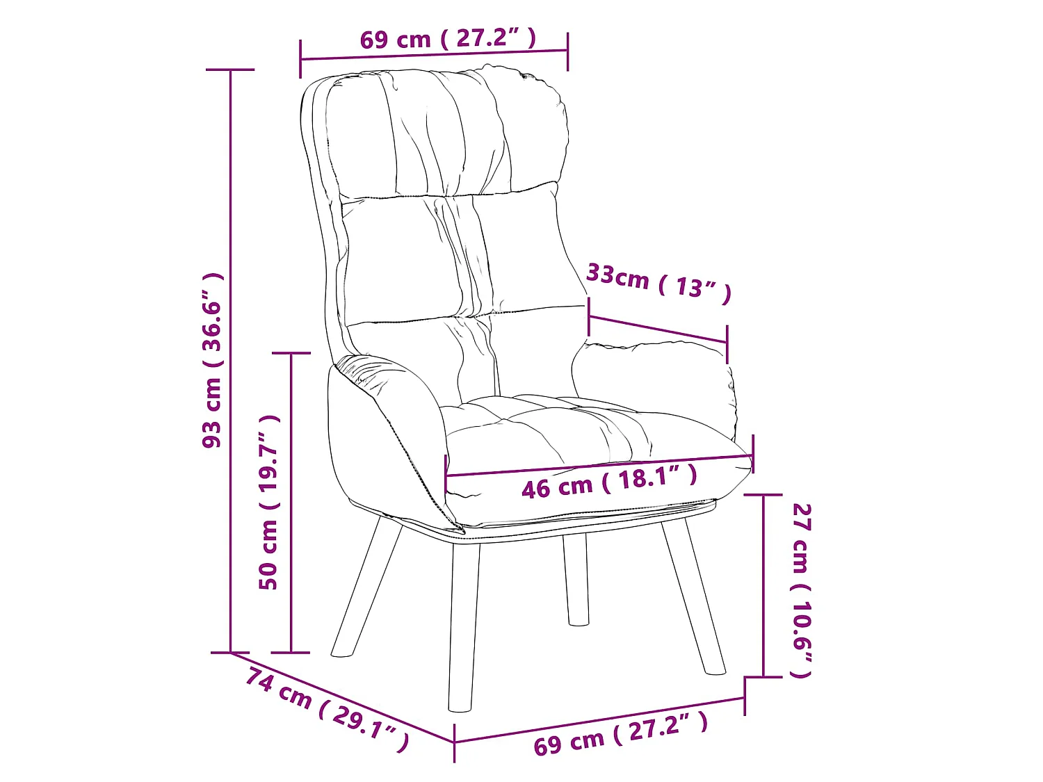 Fauteuil Zwart 69 x 74 x 93 cm Kunstleer