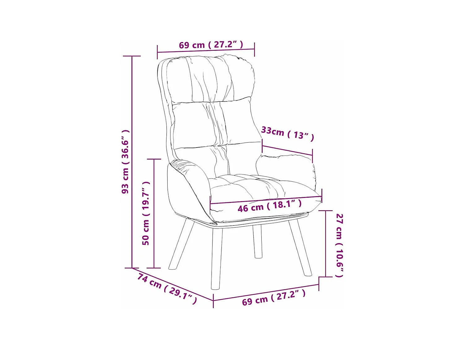 Fauteuil relaxant Blanc 69 x 74 x 93 cm Faux cuir