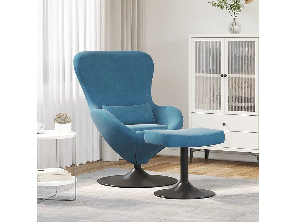 Eierstuhl mit Fußhocker with Footstool Blau Samt