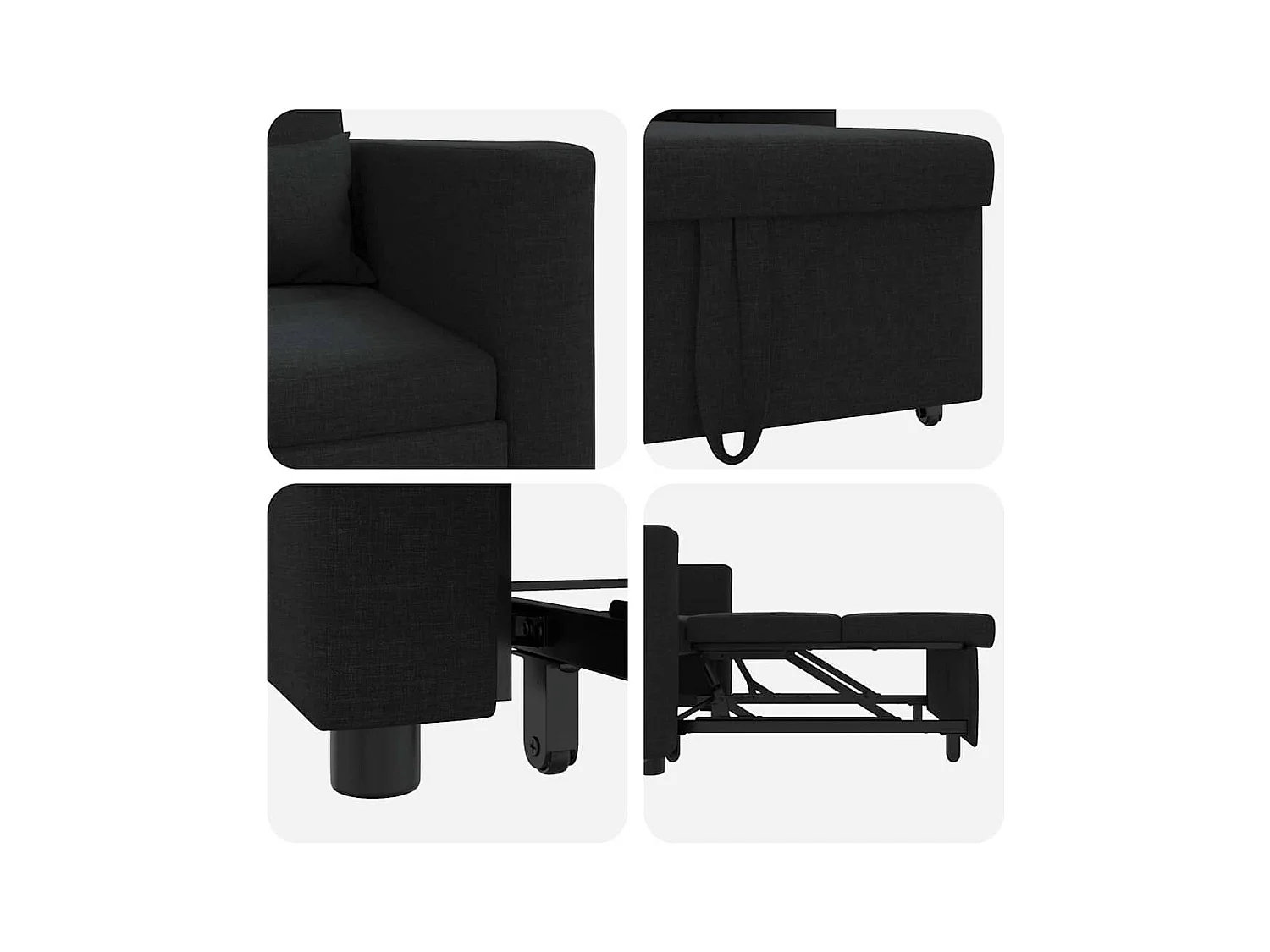 Canapé Lit Simple avec des roues Noir 90 x 165 x 87 cm tissu