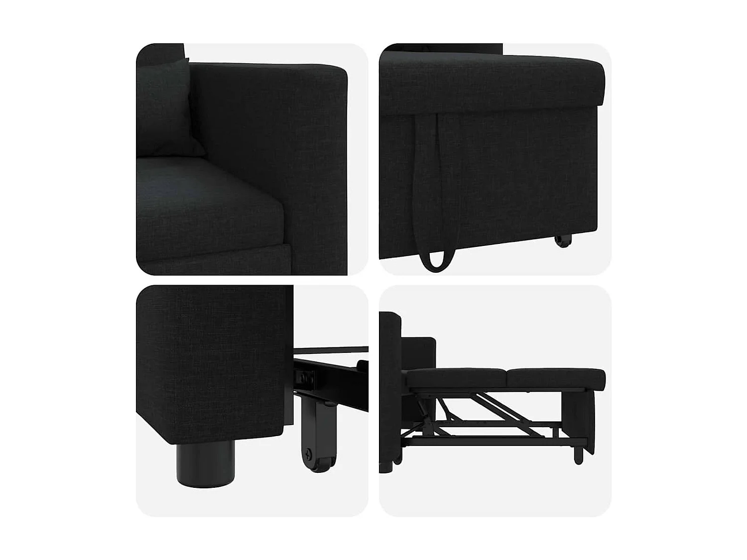 Sofá Cama Individual con ruedas Negro 90 x 165 x 87 cm tela