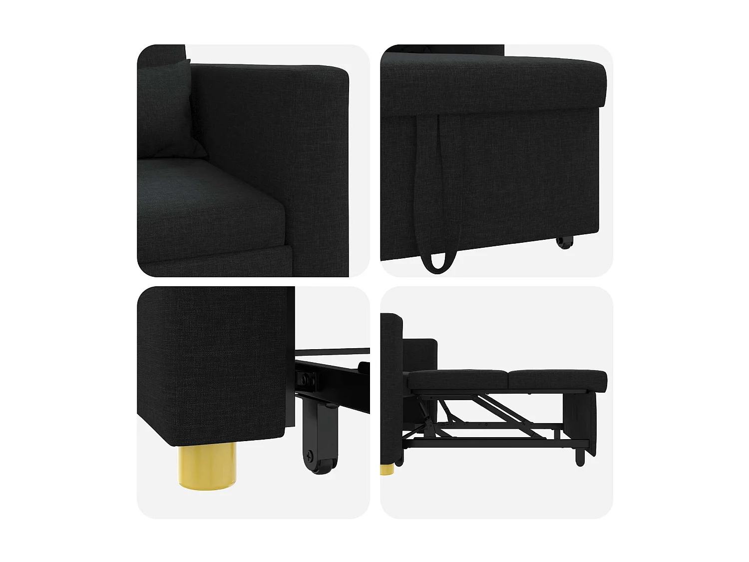 Uittrekbaar slaapbank eenpersoons Zwart 90 x 165 x 87 cm Stof