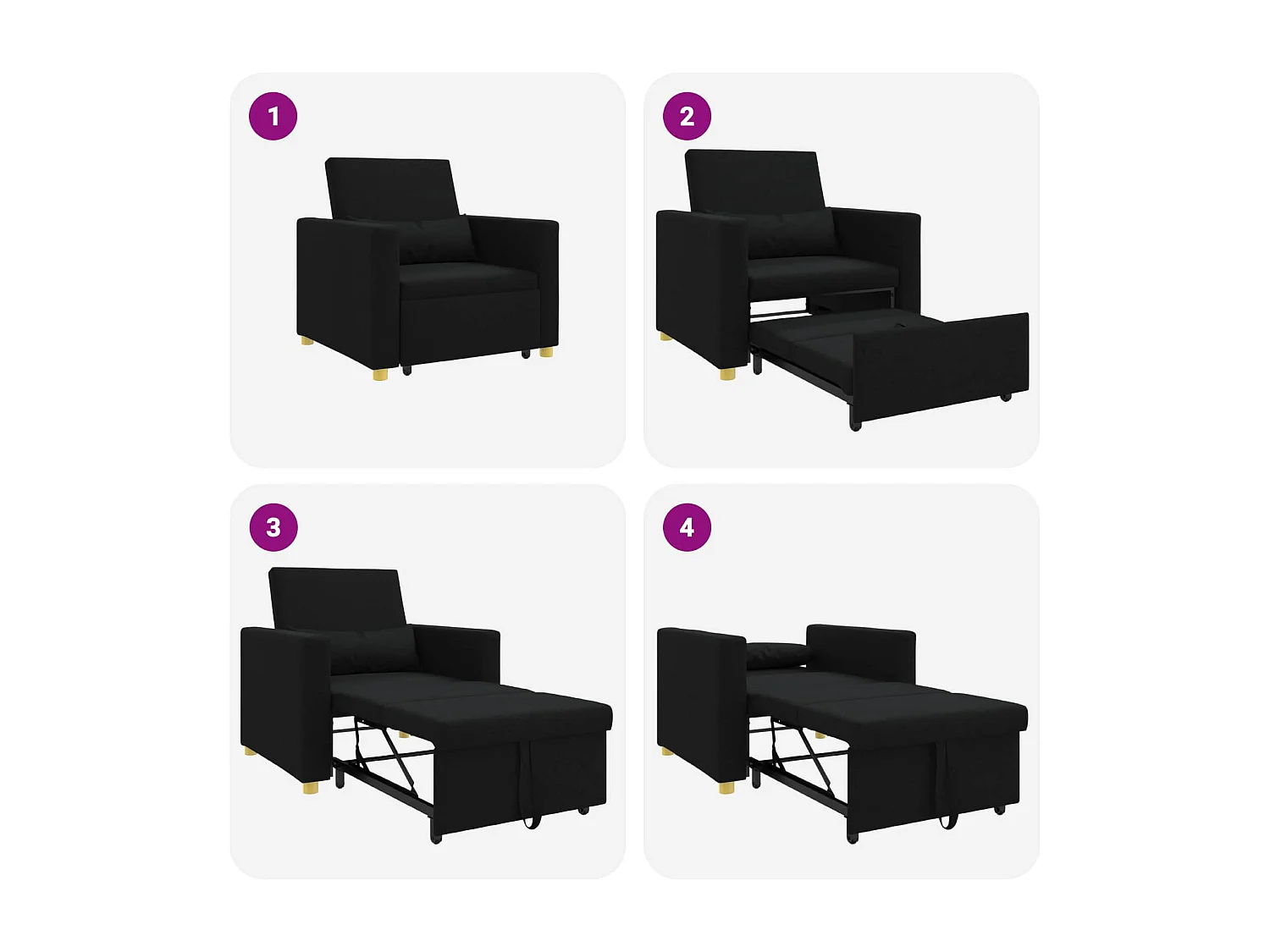 Uittrekbaar slaapbank eenpersoons Zwart 90 x 165 x 87 cm Stof