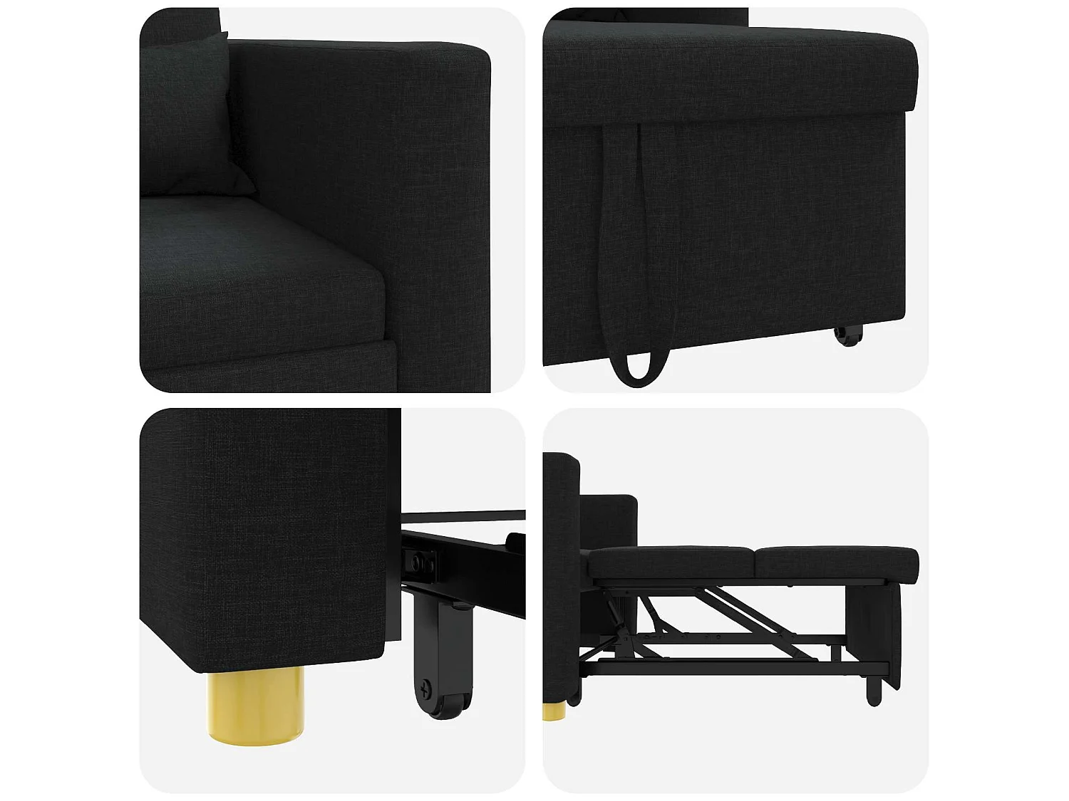 Canapé-lit escamotable simple Noir 90 x 165 x 87 cm tissu