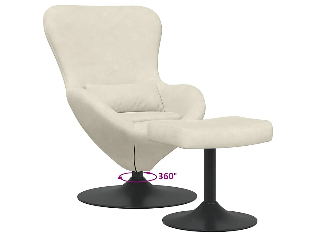 Chaise Œuf avec Pouf Crème Velours